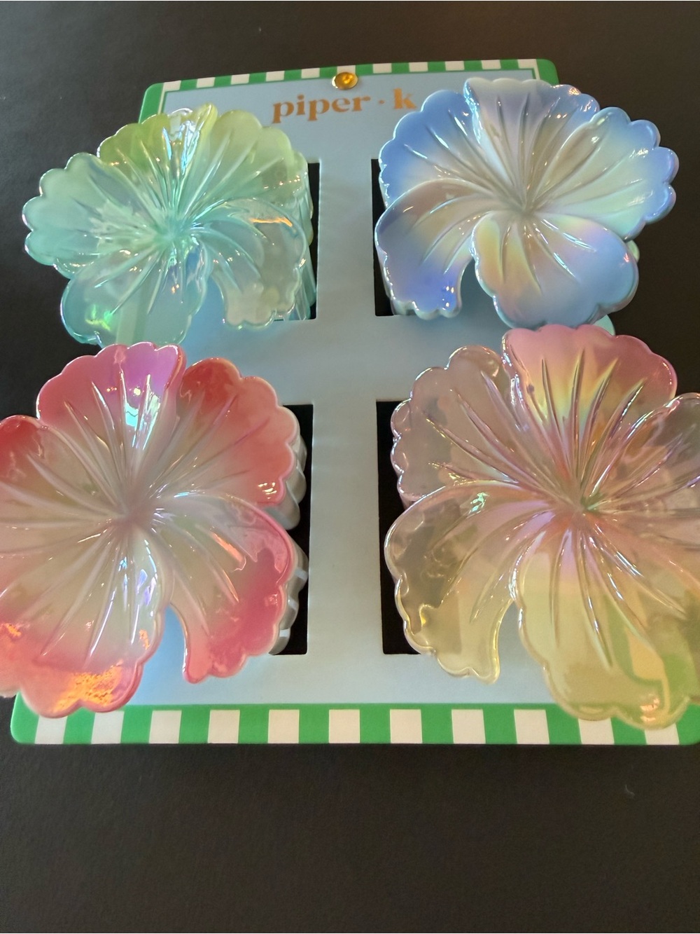 Piper Iridescent Floral hair or bag clips Pink, Blue, Green, Yellow